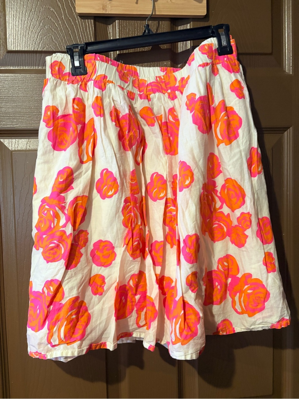 Lane Bryant Cream Skirt with Hot Pink & Orange Floral Print
